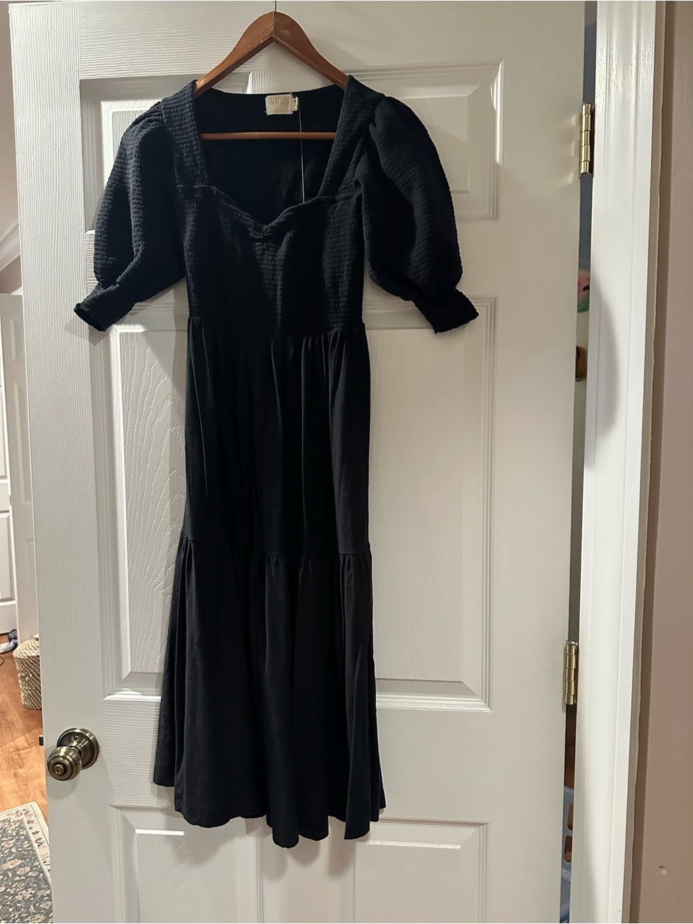 Nation LTD Black Puff-Sleeve Midi Dress